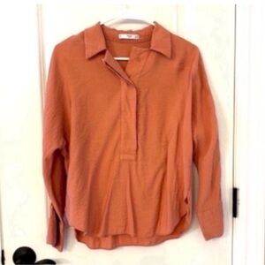 Mango MNG Zara Boyfriend Loose Peach Pullover Button Down Blouse